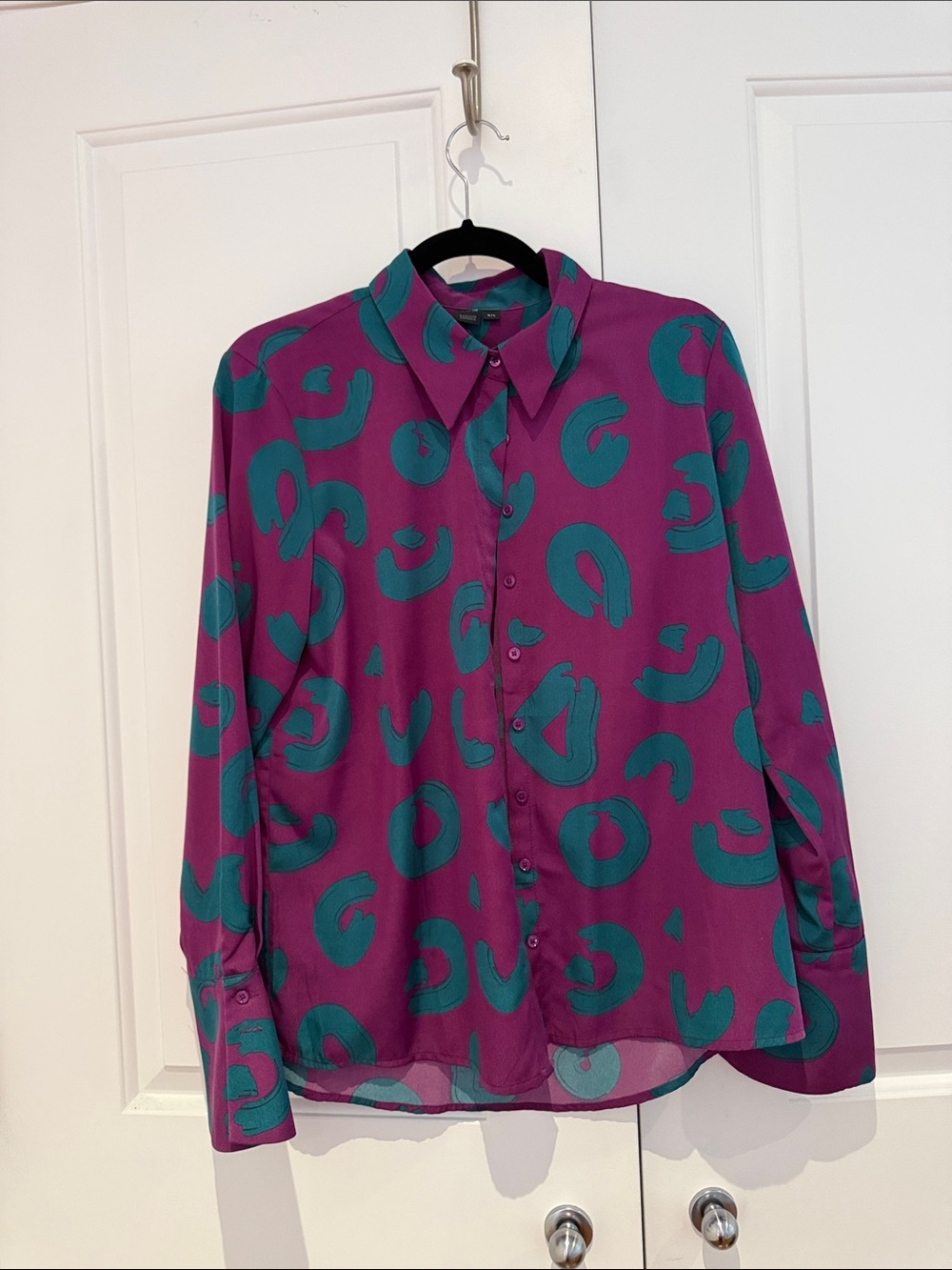 Simons Purple and Teal Abstract Print Button-Up Blouse - Picture 2 of 5